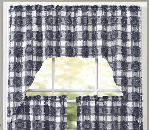 GOHD Fashion Plaids Boho Pattern Clipped Yarn Straight Valance Farmhouse Valance for Bathroom/Bedroom/Living Room Vintage Chic Textured Valances (Straight Valance,Black and White) in Saudi Arabia