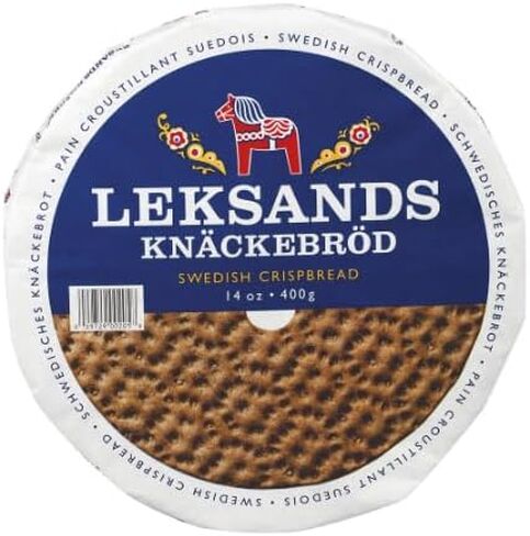 حزمة تخزين وغطاء من علبة تخزين مستديرة من Crispbread - مع أداة توزيع خبز الجاودار السويدية من Leksands Knäckebröd، الخبز المقرمش، العجين المخمر، 2 قطعة in Kuwait