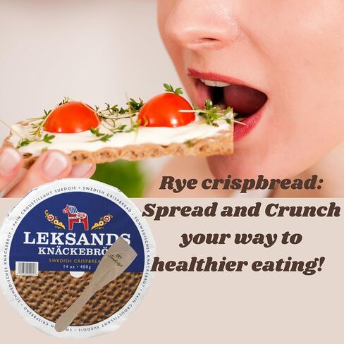 حزمة تخزين وغطاء من علبة تخزين مستديرة من Crispbread - مع أداة توزيع خبز الجاودار السويدية من Leksands Knäckebröd، الخبز المقرمش، العجين المخمر، 2 قطعة in Kuwait