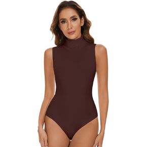 SHAPERIN Women's Mock Turtle Neck Sleeveless Bodysuit Tank Tops Solid Sexy Slim Leotard Jumpsuit