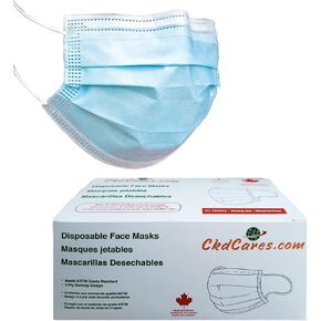 CKDCARES_Made in NORTH AMERICA, (Pack of 50) Level 3 Disposable Face Masks for Adults, 3 Ply Disposable Face Mask with Adjustable Ear-Loops & Nose Strip