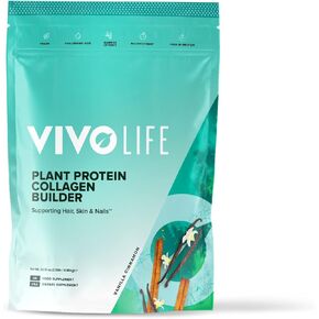 Vivo life - Plant Protein Collagen Builder with Vitamin C, Amino Acids and Hyaluronic Acid, Support Healthy Hair, Skin & Nails, Vegan (Vanilla & Cinnamon)