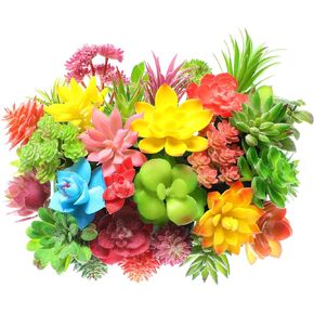 Jutom 32 Pieces Mini Artificial Succulents Unpotted Realistic Artificial Succulent Plants Colorful Faux Succulents Small Cactus Plants for Garden Flower Kitchen Home Decor (Flocking Style)