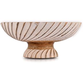 EDHAS Decorative Bowls Mango Wood Wooden Bowl Hand Carved Home Decor for Dining Table Center used as Centerpiece for kitchen counter or dining table (12" X 12" X 4.75")