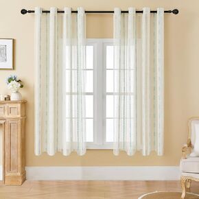 Estelar Textiler Natural Linen Grommet Top Curtains 84 Inch Length 2 Panels Set for Living Room, Boho Farmhouse Textured Embroidered Curtains for Bedroom, Light Filtering Semi Sheer Drapes, 52Wx84L