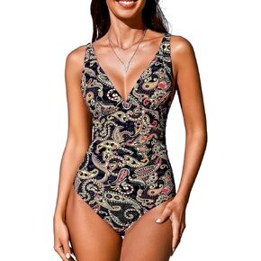 CUPSHE Women's One Piece Swimsuit Bathing Suit V Neck Ruched Adjustable Straps