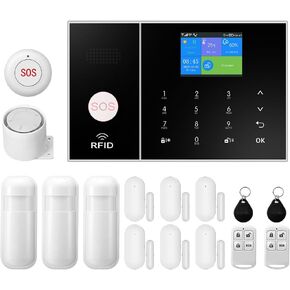 WiFi and GSM Wireless Alarm System for Home Security, DIY Burglar Alarm Kit with APP Remote Control, Motion Detector, Door and Window Sensor, Siren, Compatible with Alexa and Google Assistant