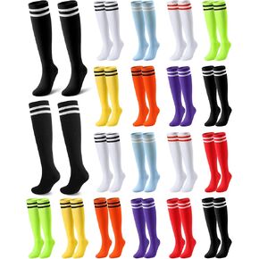 18 Pairs Soccer Socks Colorful Knee High Tube Socks Stretchy Football Athletic Baseball Socks with Double Stripes for Men Women Teens Team
