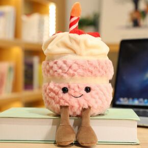 28cm/11 Birthday Cake Plush Toy ，Cute Smile Cake Pillow Stuffed Animals Funny Soft Food Plushies Toy for Gifts for Kids Birthday (Khaki Color)