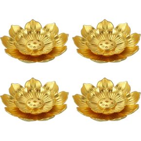 uxcell 4pcs Incense Burner Kit, Brass Lotus Stick Incense Holder 6 Incense Holes Detachable Ash Catcher for Yoga, Meditation, Gold