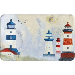 Lighthouse Bathroom Rugs Bath Mat,Nautical Watercolor Blue Red Lighthouse Retro Design,Non Slip Absorbent Bath Rug Super Cozy Floor Mats Doormats Carpets Bathroom Decorations 31"x20"