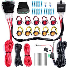 Pre-Wired ATV UTV Turn Signal Kit, Universal Dirt Bike Street Legal Kit with Horn Reverse Hazard Turn Light Rocker Switch & Flasher Relay Fuse, Side by Side Blinker Kit for Polaris Can-Am Golf Cart