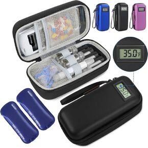 Insulin Cooler Travel Case, Portable Temperature Display Travel Medicine Organizer, Travel Medicine Kit with 2 Reusable Ice Packs TSA Approved for Diabetic Supplies Patent Pending (Purple)