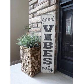 TUNIU Good Vibes Only Vertical Sign Hand Painted Wood Sign Inspirational Signs Positive Signs Outdoor Patio Sign Front Door Vertical Sign Wood Signs, Rustic Wood Signs, Wood Signs,Wall Art, 4x16 Inch