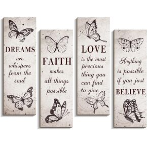 4 قطع فراشة ملهمة اقتباس الإيمان الحب الحب حلم علامة خشبية حلم الإيمان الحب صدق ديكور الحائط الخشب زهرة الفتيات ديكور غرفة ريفي علامات تشجيع لديكور المنزل ديكور جدار الحمام in Kuwait