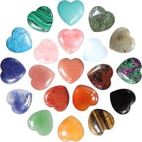 20 PCS Heart Crystals Natural Crystal Polished Healing Mini Pocket Stones 0.8" Palm Thumb Love Stone for Reiki Energy Balancing Meditation Fountain Rocks
