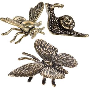 IMIKEYA Gold Animal Figurines: 3PCS Vintage Brass Bee Butterfly Snail Statues Decorative Brass Animal Ornament DIY Craft Small Brass Metal Bee Desktop Ornament for Rustic Home Decor Wall Art