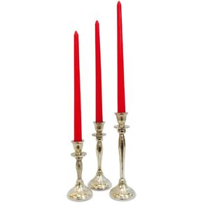 Americana Collection of 3 Handmade Silver Candle Stick Holders, Aluminum, 5 1/2, 7 1/8, 8 5/8 Inches High, (14 cm, 18 cm, 22 cm)