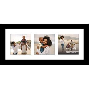Americanflat 5.5x14 Collage Picture Frame with Shatter-Resistant Glass - Fits Three 4x4 Photos or One 5.5x14 Photo - Gallery Wall Frame Set - Signature Collection - Photo Frame for Wall – Black