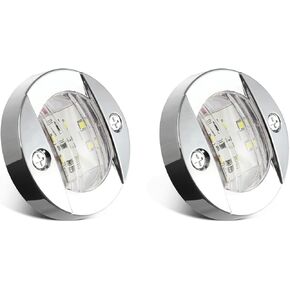 Partsam 2pcs 3" inch Round Navigation Lights Chrome Boat Marine Clear Lens Blue LED Transom Mount Stern Anchor Lamps, Courtesy/Deck/Night Fishing/Light, 12V Surface Mount, IP67 Waterproof (Pack of 2)