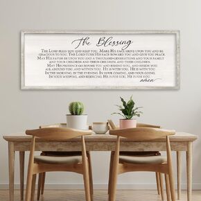 The Blessing Christian Song Lyrics Wall Decor 32x12 Inch May The Lord Bless You Religious Scripture Home Sign Wood Framed Modren Living Room Bible Verse Wall Art Hanging Decoration (Black)