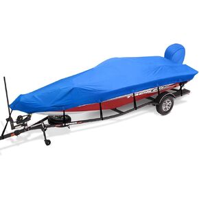 Trailerable Boat Cover 14-16ft with Outboard Motor Cover, 900D Marine Canvas Waterproof & UV-Proof Heavy Duty Boat Covers for 14 feet 15ft 16' Foot V-Hull Bass Boat Runabout Boat, Gray