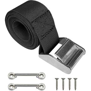 70" Nylon Battery Tie Down Strap Anti-UV Battery Hold Down Heavy Duty Lashing Strap with Stainless Steel 316 Cam Buckle,Stainless Steel Deck Loop and SS Screws (2 Pack)
