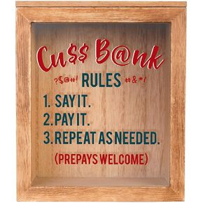 The Bridge Collection Cuss Wooden Coin Bank - Swear Jar Coin Collector for College Fund - Humorous Art for Home Decor