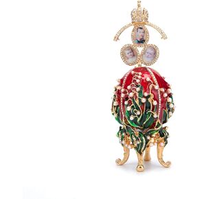 QIFU Vintage Lily of The Valley Easter Egg Style Enameled Collectible Figurine Pearl and Rhinestone, Unique Gift for Family