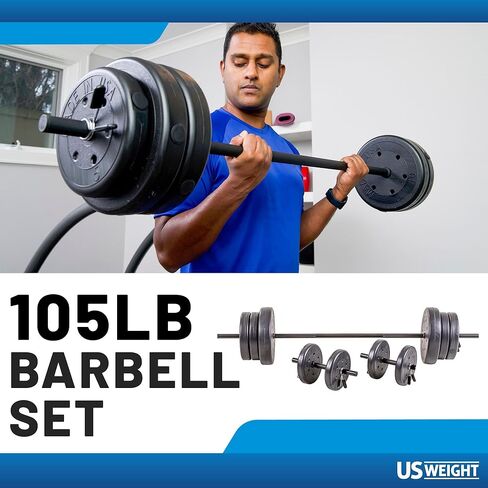 مجموعة وزن Duracast Barbell بوزن 105 رطل في الولايات المتحدة مع اثنين من الدمبل وبار 6 أقدام لصالة الألعاب الرياضية المنزلية in Kuwait