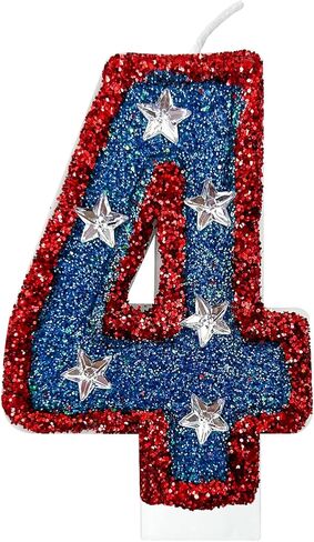 red and Blue Sequined Number Candles American Flag Birthday Number Candles Suitable for Independence Day and Captain America Party Supplies (4) in Saudi Arabia