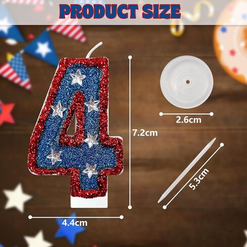 red and Blue Sequined Number Candles American Flag Birthday Number Candles Suitable for Independence Day and Captain America Party Supplies (4) in Saudi Arabia