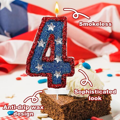 red and Blue Sequined Number Candles American Flag Birthday Number Candles Suitable for Independence Day and Captain America Party Supplies (4) in Saudi Arabia