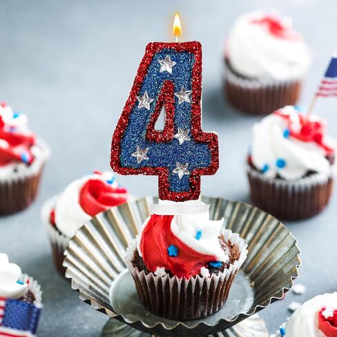 red and Blue Sequined Number Candles American Flag Birthday Number Candles Suitable for Independence Day and Captain America Party Supplies (4) in Saudi Arabia