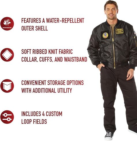 Rothco Flight Jacket with Patches - Classic Cold Weather Bomber Jacket with Morale Patches Included in Saudi Arabia