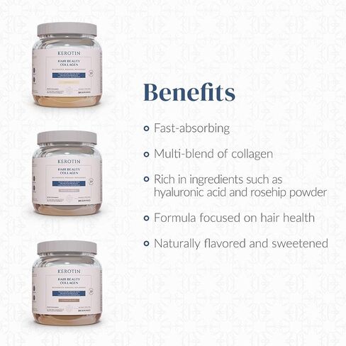 Kerotin Hair Beauty Collagen Multi-Blend Powder Supplement. Supports Hair Growth & Scalp Elasticity. Improves Skin, Bone & Nails Health. Free of Artificial Sweeteners & Flavors. Made in USA. (Vanilla) in Saudi Arabia