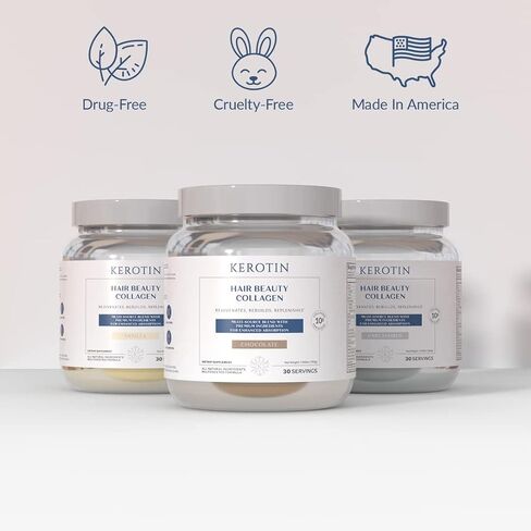 Kerotin Hair Beauty Collagen Multi-Blend Powder Supplement. Supports Hair Growth & Scalp Elasticity. Improves Skin, Bone & Nails Health. Free of Artificial Sweeteners & Flavors. Made in USA. (Vanilla) in Saudi Arabia