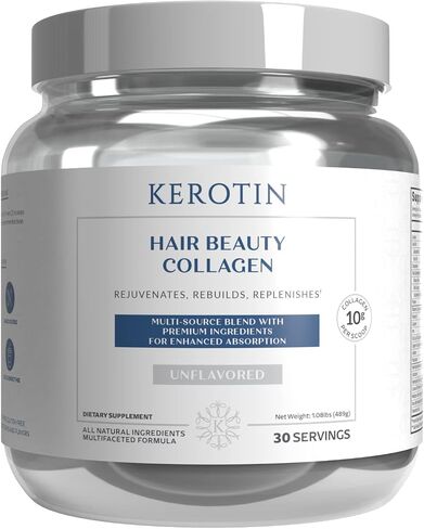 Kerotin Hair Beauty Collagen Multi-Blend Powder Supplement. Supports Hair Growth & Scalp Elasticity. Improves Skin, Bone & Nails Health. Free of Artificial Sweeteners & Flavors. Made in USA. (Vanilla) in Saudi Arabia