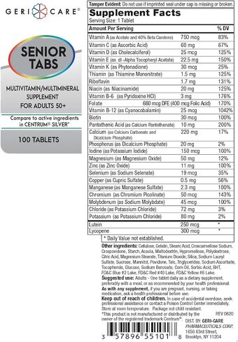 GeriCare Senior Tab 50+ Multivitamin and Minerals Tablets - Immune Support - Age-Defying Nutrition, 100 Count (Pack of 1) in Saudi Arabia