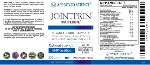 Jointprin العلمي المعتمد - الجلوكوزامين، MSM، الكوندرويتين، الكركم، Boswellia، BioPerine - 540 قرصًا - كمية تكفي لمدة 6 أشهر in Kuwait