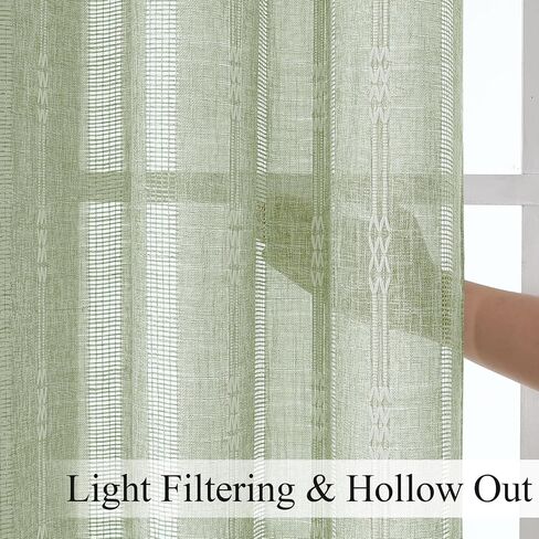 Estelar Textiler Natural Linen Grommet Top Curtains 84 Inch Length 2 Panels Set for Living Room, Boho Farmhouse Textured Embroidered Curtains for Bedroom, Light Filtering Semi Sheer Drapes, 52Wx84L in Saudi Arabia