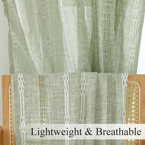 Estelar Textiler Natural Linen Grommet Top Curtains 84 Inch Length 2 Panels Set for Living Room, Boho Farmhouse Textured Embroidered Curtains for Bedroom, Light Filtering Semi Sheer Drapes, 52Wx84L in Saudi Arabia