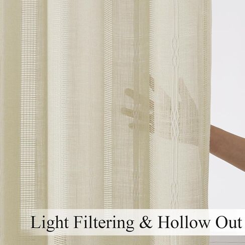 Estelar Textiler Natural Linen Grommet Top Curtains 84 Inch Length 2 Panels Set for Living Room, Boho Farmhouse Textured Embroidered Curtains for Bedroom, Light Filtering Semi Sheer Drapes, 52Wx84L in Saudi Arabia