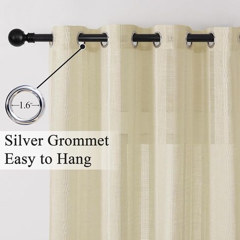 Estelar Textiler Natural Linen Grommet Top Curtains 84 Inch Length 2 Panels Set for Living Room, Boho Farmhouse Textured Embroidered Curtains for Bedroom, Light Filtering Semi Sheer Drapes, 52Wx84L in Saudi Arabia