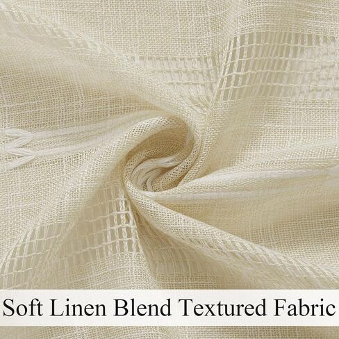 Estelar Textiler Natural Linen Grommet Top Curtains 84 Inch Length 2 Panels Set for Living Room, Boho Farmhouse Textured Embroidered Curtains for Bedroom, Light Filtering Semi Sheer Drapes, 52Wx84L in Saudi Arabia