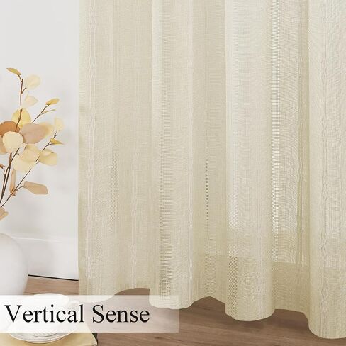 Estelar Textiler Natural Linen Grommet Top Curtains 84 Inch Length 2 Panels Set for Living Room, Boho Farmhouse Textured Embroidered Curtains for Bedroom, Light Filtering Semi Sheer Drapes, 52Wx84L in Saudi Arabia