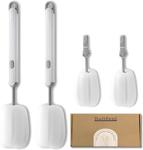 Bottle Brush Water Bottle Cleaner - Pack of 2 Cup Cleaner Brush Set with Soft Sponge for Washing,Baby Bottle Brush,Cup Cleaner Brush,Replacement Sponge Head (White) in Saudi Arabia