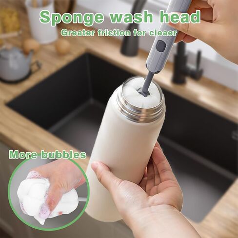 Bottle Brush Water Bottle Cleaner - Pack of 2 Cup Cleaner Brush Set with Soft Sponge for Washing,Baby Bottle Brush,Cup Cleaner Brush,Replacement Sponge Head (White) in Saudi Arabia