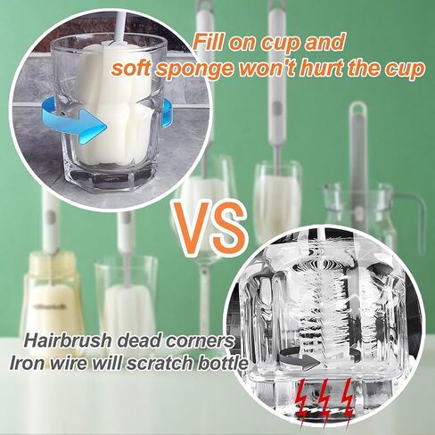 Bottle Brush Water Bottle Cleaner - Pack of 2 Cup Cleaner Brush Set with Soft Sponge for Washing,Baby Bottle Brush,Cup Cleaner Brush,Replacement Sponge Head (White) in Saudi Arabia