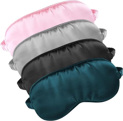Sleep Mask 4 Pcs Silk Eye Cover Soft Satin Blindfold Elastic Strap Night Eyeshade Travel Nap Snoring Blackout Eye Shade Portable Sleeping Mask Meditation Nap Covering in Saudi Arabia